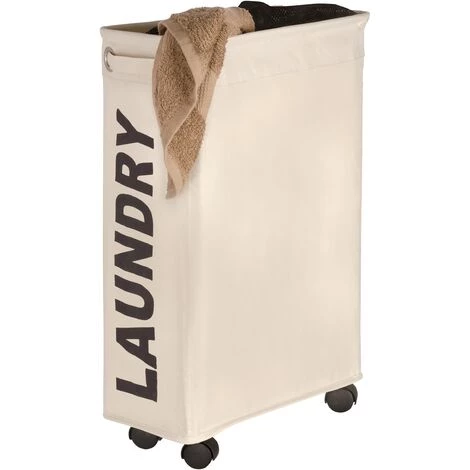 WENKO Panier à Linge étroit, Panier à Linge Sale Corno, "Laundry", Beige, Capacité 43L, Lot De 2 éponges Offertes 7 WENKO Panier à Linge étroit, Panier à Linge Sale Corno, "Laundry", Beige, Capacité 43L, Lot De 2 éponges Offertes – Image 5