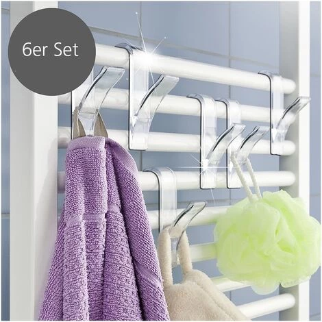 WENKO Crochet Radiateur Sèche Serviette, Lot De 6 Crochets Transparent, 2.5 X 10.5 X 7 Cm, 2 éponges Offertes 4 WENKO Crochet Radiateur Sèche Serviette, Lot De 6 Crochets Transparent, 2.5 X 10.5 X 7 Cm, 2 éponges Offertes – Image 2