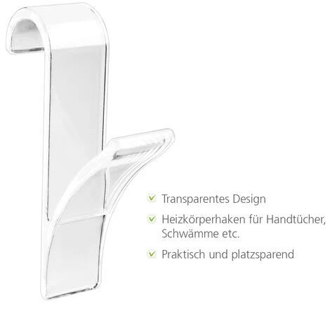 WENKO Crochet Radiateur Sèche Serviette, Lot De 6 Crochets Transparent, 2.5 X 10.5 X 7 Cm, 2 éponges Offertes 5 WENKO Crochet Radiateur Sèche Serviette, Lot De 6 Crochets Transparent, 2.5 X 10.5 X 7 Cm, 2 éponges Offertes – Image 3