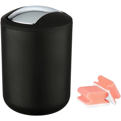 WENKO Poubelle Salle De Bain Brasil S Noir, Mini Poubelle Salle De Bain 2L, Ø 14x21 Cm, Lot De 2 éponges Offertes 3 WENKO Poubelle Salle De Bain Brasil S Noir, Mini Poubelle Salle De Bain 2L, Ø 14x21 Cm, Lot De 2 éponges Offertes