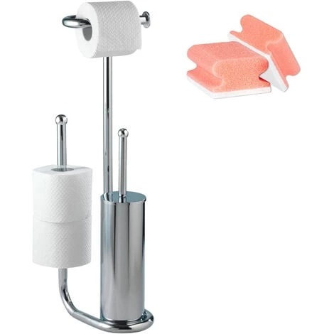 WENKO Serviteur WC 3en1, Distributeur Papier Toilette, Brosse WC Et Range Papier Toilette, Universalo, Lot De 2 éponges Offertes 3 WENKO Serviteur WC 3en1, Distributeur Papier Toilette, Brosse WC Et Range Papier Toilette, Universalo, Lot De 2 éponges Offertes