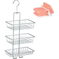 WENKO Etagère De Douche à Suspendre, 3 Paniers De Douche, Acier Chromé, Nivala, Lot 2 éponges Offertes