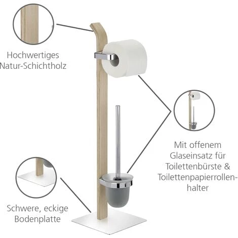 WENKO Combiné WC 2en1, Brosse WC Et Dérouleur Papier Toilette, Bois Et Acier Chromé, Lot De 2 éponges Offertes 5 WENKO Combiné WC 2en1, Brosse WC Et Dérouleur Papier Toilette, Bois Et Acier Chromé, Lot De 2 éponges Offertes – Image 3