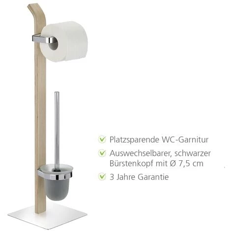 WENKO Combiné WC 2en1, Brosse WC Et Dérouleur Papier Toilette, Bois Et Acier Chromé, Lot De 2 éponges Offertes 6 WENKO Combiné WC 2en1, Brosse WC Et Dérouleur Papier Toilette, Bois Et Acier Chromé, Lot De 2 éponges Offertes – Image 4