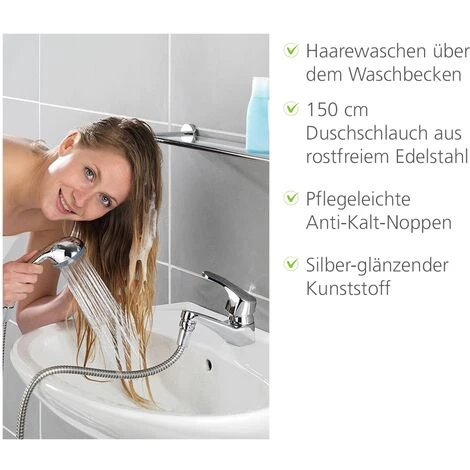 WENKO Douchette Lavabo, Douchette Lavabo Salle De Bain Universelle En Inox, Longueur 1m50, Lot De 2 éponges Offertes 4 WENKO Douchette Lavabo, Douchette Lavabo Salle De Bain Universelle En Inox, Longueur 1m50, Lot De 2 éponges Offertes – Image 2