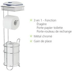 WENKO Serviteur WC 3en1, Porte Papier Papier Toilette Sur Pied Avec étagère De Rangement Et Range Papier Toilette Jusqu'à 2 Rouleaux, Métal, 15x18x59 Cm, Chromé 8 WENKO Serviteur WC 3en1, Porte Papier Papier Toilette Sur Pied Avec étagère De Rangement Et Range Papier Toilette Jusqu'à 2 Rouleaux, Métal, 15x18x59 Cm, Chromé -WENKO Soldes 32747953 2