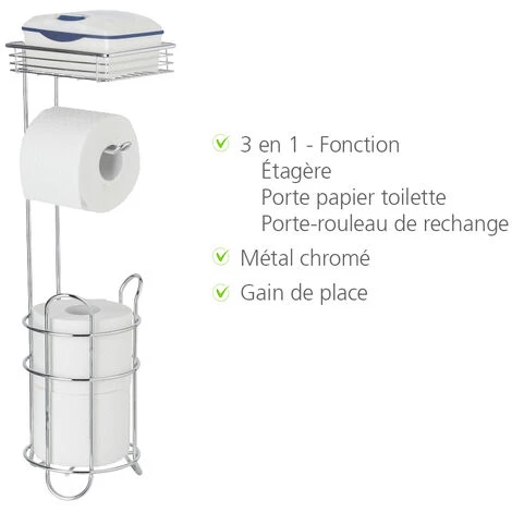 WENKO Serviteur WC 3en1, Porte Papier Papier Toilette Sur Pied Avec étagère De Rangement Et Range Papier Toilette Jusqu'à 2 Rouleaux, Métal, 15x18x59 Cm, Chromé 4 WENKO Serviteur WC 3en1, Porte Papier Papier Toilette Sur Pied Avec étagère De Rangement Et Range Papier Toilette Jusqu'à 2 Rouleaux, Métal, 15x18x59 Cm, Chromé – Image 2