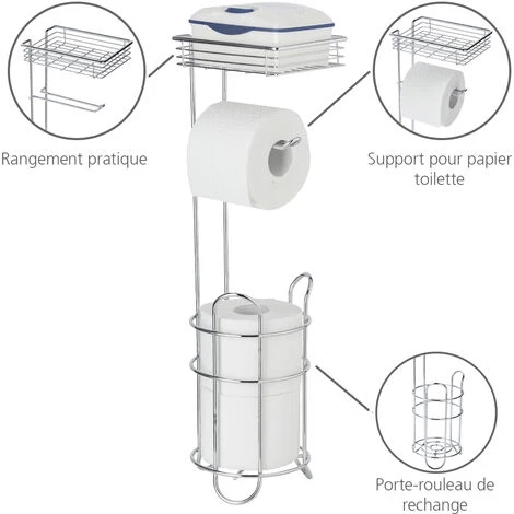 WENKO Serviteur WC 3en1, Porte Papier Papier Toilette Sur Pied Avec étagère De Rangement Et Range Papier Toilette Jusqu'à 2 Rouleaux, Métal, 15x18x59 Cm, Chromé 6 WENKO Serviteur WC 3en1, Porte Papier Papier Toilette Sur Pied Avec étagère De Rangement Et Range Papier Toilette Jusqu'à 2 Rouleaux, Métal, 15x18x59 Cm, Chromé – Image 4