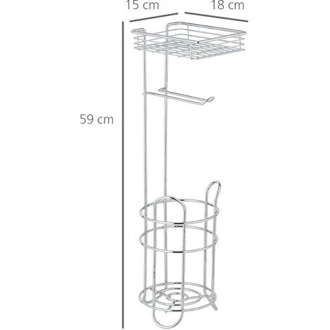 WENKO Serviteur WC 3en1, Porte Papier Papier Toilette Sur Pied Avec étagère De Rangement Et Range Papier Toilette Jusqu'à 2 Rouleaux, Métal, 15x18x59 Cm, Chromé 7 WENKO Serviteur WC 3en1, Porte Papier Papier Toilette Sur Pied Avec étagère De Rangement Et Range Papier Toilette Jusqu'à 2 Rouleaux, Métal, 15x18x59 Cm, Chromé – Image 5