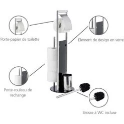 WENKO Serviteur WC Ravina 3en1, Brosse WC Et Dérouleur Papier Toilette, Range Papier Toilette Jusqu'à 3 Rouleaux, Acier Inox - Verre Trempé, Ø 20x70 Cm, Noir - Brillant 9 WENKO Serviteur WC Ravina 3en1, Brosse WC Et Dérouleur Papier Toilette, Range Papier Toilette Jusqu'à 3 Rouleaux, Acier Inox - Verre Trempé, Ø 20x70 Cm, Noir - Brillant -WENKO Soldes 32747958 3
