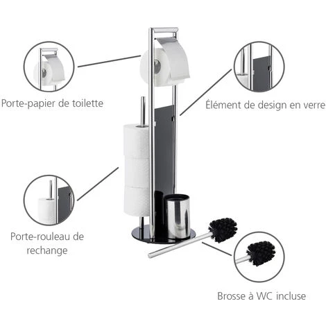 WENKO Serviteur WC Ravina 3en1, Brosse WC Et Dérouleur Papier Toilette, Range Papier Toilette Jusqu'à 3 Rouleaux, Acier Inox - Verre Trempé, Ø 20x70 Cm, Noir - Brillant 5 WENKO Serviteur WC Ravina 3en1, Brosse WC Et Dérouleur Papier Toilette, Range Papier Toilette Jusqu'à 3 Rouleaux, Acier Inox - Verre Trempé, Ø 20x70 Cm, Noir - Brillant – Image 3