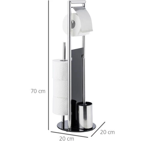 WENKO Serviteur WC Ravina 3en1, Brosse WC Et Dérouleur Papier Toilette, Range Papier Toilette Jusqu'à 3 Rouleaux, Acier Inox - Verre Trempé, Ø 20x70 Cm, Noir - Brillant 6 WENKO Serviteur WC Ravina 3en1, Brosse WC Et Dérouleur Papier Toilette, Range Papier Toilette Jusqu'à 3 Rouleaux, Acier Inox - Verre Trempé, Ø 20x70 Cm, Noir - Brillant – Image 4
