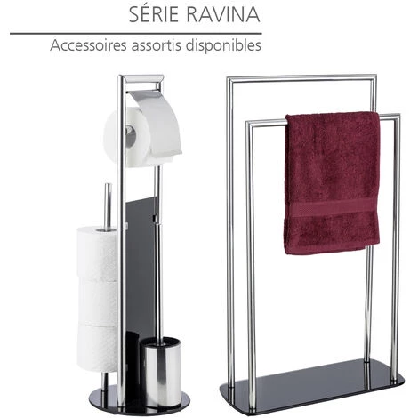 WENKO Serviteur WC Ravina 3en1, Brosse WC Et Dérouleur Papier Toilette, Range Papier Toilette Jusqu'à 3 Rouleaux, Acier Inox - Verre Trempé, Ø 20x70 Cm, Noir - Brillant 7 WENKO Serviteur WC Ravina 3en1, Brosse WC Et Dérouleur Papier Toilette, Range Papier Toilette Jusqu'à 3 Rouleaux, Acier Inox - Verre Trempé, Ø 20x70 Cm, Noir - Brillant – Image 5