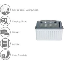 WENKO Déshumidificateur D'air 1kg, Absorbeur D'humidité, Pour Toutes Les Pièces De La Maison, Efficacité 3 Mois, 80 M³, Chlorure De Calcium, 23x15x15 Cm, Gris -WENKO Soldes 32747974 4