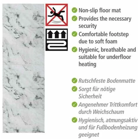 WENKO Tapis De Bain En Mousse Marmor, Tapis Salle De Bain Antidérapant Effet Marbre, Plastique, 65x200 Cm, Gris 4 WENKO Tapis De Bain En Mousse Marmor, Tapis Salle De Bain Antidérapant Effet Marbre, Plastique, 65x200 Cm, Gris – Image 2