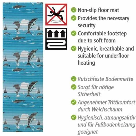 WENKO Tapis De Bain En Mousse Delfin, Tapis Salle De Bain Antidérapant, Motif Dauphin, Plastique, 65x200 Cm, Multicolore 4 WENKO Tapis De Bain En Mousse Delfin, Tapis Salle De Bain Antidérapant, Motif Dauphin, Plastique, 65x200 Cm, Multicolore – Image 2