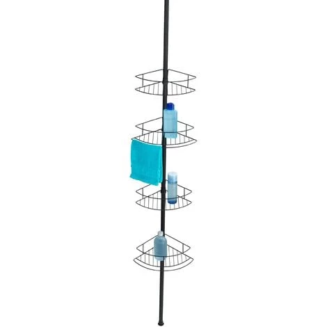 WENKO Etagère De Salle De Bain Télescopique Dolcedo, 4 Paniers De Douche D'angle, Solution Sans Perçage, Fixation Par Torsion Et Réglable En Hauteur, Acier Inoxydable, 31x65-275x23 Cm, Noir 3 WENKO Etagère De Salle De Bain Télescopique Dolcedo, 4 Paniers De Douche D'angle, Solution Sans Perçage, Fixation Par Torsion Et Réglable En Hauteur, Acier Inoxydable, 31x65-275x23 Cm, Noir