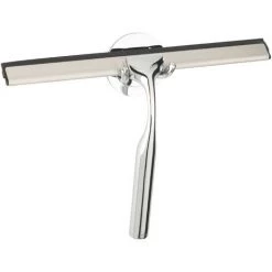 WENKO Raclette De Douche Terni Plus, Raclette Salle De Bain, Support Mural, Fixation Sans Perçage "Turbo Loc", Zinc - Lame Caoutchouc, 24,5x16,5 Cm, Brillant