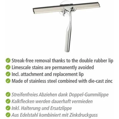 WENKO Raclette De Douche Terni Plus, Raclette Salle De Bain, Support Mural, Fixation Sans Perçage "Turbo Loc", Zinc - Lame Caoutchouc, 24,5x16,5 Cm, Brillant 6 WENKO Raclette De Douche Terni Plus, Raclette Salle De Bain, Support Mural, Fixation Sans Perçage "Turbo Loc", Zinc - Lame Caoutchouc, 24,5x16,5 Cm, Brillant – Image 4
