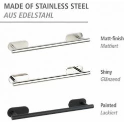 WENKO Porte Serviette Salle De Bain Mural Orea, Fixation Sans Perçage "Turbo Loc Plus", Acier Inox, 40x4,5x7 Cm, Mat -WENKO Soldes 32804276 5
