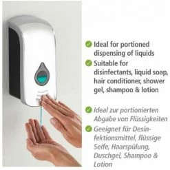 WENKO Distributeur Savon Liquide Mural Ranera L, Distributeur Gel Hydroalcoolique Mural, Sans Perçage, Capacité 740 Ml, Plastique, 10,5x24,5x10,5 Cm, Chromé -WENKO Soldes 32804277 4
