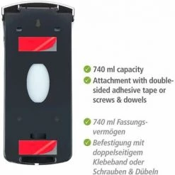 WENKO Distributeur Savon Liquide Mural Ranera L, Distributeur Gel Hydroalcoolique Mural, Sans Perçage, Capacité 740 Ml, Plastique, 10,5x24,5x10,5 Cm, Chromé -WENKO Soldes 32804277 5