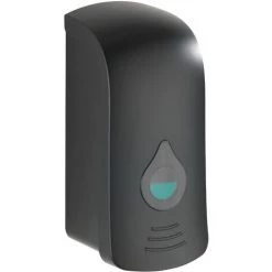 WENKO Distributeur Savon Liquide Mural Ranera L, Distributeur Gel Hydroalcoolique Mural, Sans Perçage, Capacité 740 Ml, Plastique, 10,5x24,5x10,5 Cm, Noir