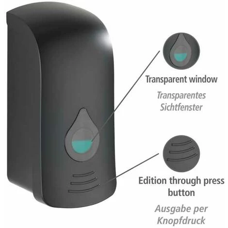 WENKO Distributeur Savon Liquide Mural Ranera L, Distributeur Gel Hydroalcoolique Mural, Sans Perçage, Capacité 740 Ml, Plastique, 10,5x24,5x10,5 Cm, Noir 5 WENKO Distributeur Savon Liquide Mural Ranera L, Distributeur Gel Hydroalcoolique Mural, Sans Perçage, Capacité 740 Ml, Plastique, 10,5x24,5x10,5 Cm, Noir – Image 3