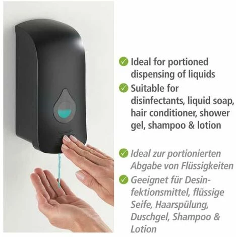 WENKO Distributeur Savon Liquide Mural Ranera L, Distributeur Gel Hydroalcoolique Mural, Sans Perçage, Capacité 740 Ml, Plastique, 10,5x24,5x10,5 Cm, Noir 6 WENKO Distributeur Savon Liquide Mural Ranera L, Distributeur Gel Hydroalcoolique Mural, Sans Perçage, Capacité 740 Ml, Plastique, 10,5x24,5x10,5 Cm, Noir – Image 4
