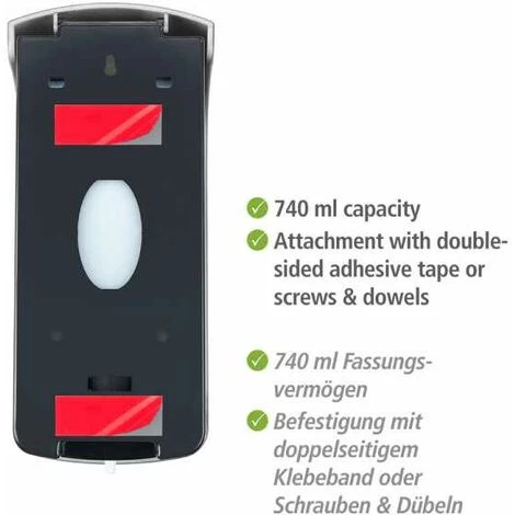 WENKO Distributeur Savon Liquide Mural Ranera L, Distributeur Gel Hydroalcoolique Mural, Sans Perçage, Capacité 740 Ml, Plastique, 10,5x24,5x10,5 Cm, Noir 7 WENKO Distributeur Savon Liquide Mural Ranera L, Distributeur Gel Hydroalcoolique Mural, Sans Perçage, Capacité 740 Ml, Plastique, 10,5x24,5x10,5 Cm, Noir – Image 5