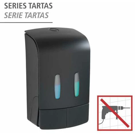 WENKO Distributeur Savon Liquide Mural Tartas, Distributeur Gel Hydroalcoolique Mural, Sans Perçage, Capacité 2x480 ml, Plastique, 14,5x24x9 Cm, Noir 4 WENKO Distributeur Savon Liquide Mural Tartas, Distributeur Gel Hydroalcoolique Mural, Sans Perçage, Capacité 2x480 ml, Plastique, 14,5x24x9 Cm, Noir – Image 2