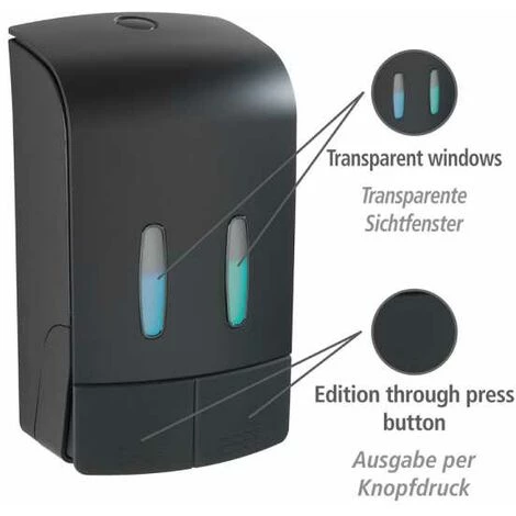 WENKO Distributeur Savon Liquide Mural Tartas, Distributeur Gel Hydroalcoolique Mural, Sans Perçage, Capacité 2x480 ml, Plastique, 14,5x24x9 Cm, Noir 5 WENKO Distributeur Savon Liquide Mural Tartas, Distributeur Gel Hydroalcoolique Mural, Sans Perçage, Capacité 2x480 ml, Plastique, 14,5x24x9 Cm, Noir – Image 3