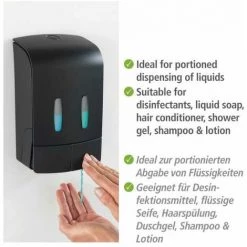 WENKO Distributeur Savon Liquide Mural Tartas, Distributeur Gel Hydroalcoolique Mural, Sans Perçage, Capacité 2x480 ml, Plastique, 14,5x24x9 Cm, Noir 10 WENKO Distributeur Savon Liquide Mural Tartas, Distributeur Gel Hydroalcoolique Mural, Sans Perçage, Capacité 2x480 ml, Plastique, 14,5x24x9 Cm, Noir -WENKO Soldes 32804281 4