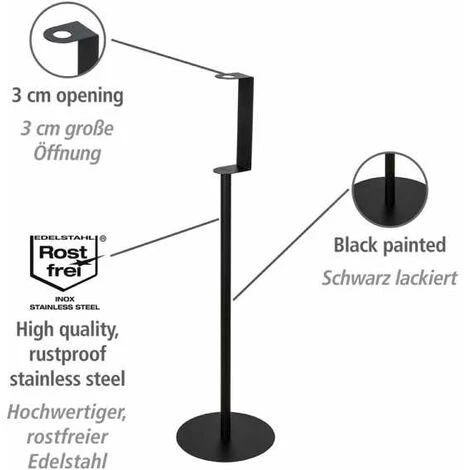 WENKO Support Pied Pour Gel Hydroalcoolique, S, Acier Inox, Ø 25x93 Cm, Noir Mat 4 WENKO Support Pied Pour Gel Hydroalcoolique, S, Acier Inox, Ø 25x93 Cm, Noir Mat – Image 2