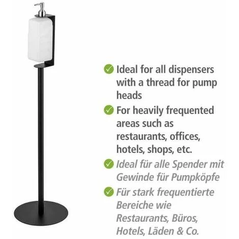 WENKO Support Pied Pour Gel Hydroalcoolique, S, Acier Inox, Ø 25x93 Cm, Noir Mat 5 WENKO Support Pied Pour Gel Hydroalcoolique, S, Acier Inox, Ø 25x93 Cm, Noir Mat – Image 3