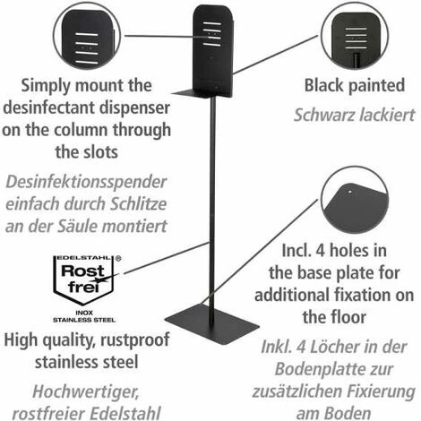 WENKO Support Pied Pour Gel Hydroalcoolique, L, Acier Inox, 40x150x27 Cm, Noir Mat 4 WENKO Support Pied Pour Gel Hydroalcoolique, L, Acier Inox, 40x150x27 Cm, Noir Mat – Image 2