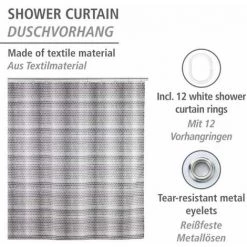 WENKO Rideau De Douche Original Leblon, Rideau De Douche 180x200 Cm, Lavable En Machine Et Waterproof, 12 Anneaux Rideau De Douche En Plastique Blanc Inclus, Polyester, 180x200 Cm, Gris - Blanc -WENKO Soldes 32804290 2