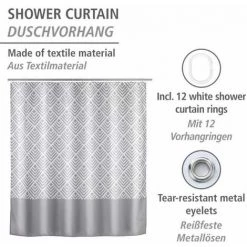 WENKO Rideau De Douche Antimoisissure Echo, Rideau De Douche Original, Lavable En Machine Et Waterproof, 12 Anneaux Rideau De Douche En Plastique Blanc Inclus, Polyester, 180x200 Cm, Gris - Blanc 8 WENKO Rideau De Douche Antimoisissure Echo, Rideau De Douche Original, Lavable En Machine Et Waterproof, 12 Anneaux Rideau De Douche En Plastique Blanc Inclus, Polyester, 180x200 Cm, Gris - Blanc -WENKO Soldes 32804292 2