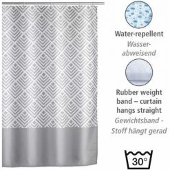 WENKO Rideau De Douche Antimoisissure Echo, Rideau De Douche Original, Lavable En Machine Et Waterproof, 12 Anneaux Rideau De Douche En Plastique Blanc Inclus, Polyester, 180x200 Cm, Gris - Blanc 9 WENKO Rideau De Douche Antimoisissure Echo, Rideau De Douche Original, Lavable En Machine Et Waterproof, 12 Anneaux Rideau De Douche En Plastique Blanc Inclus, Polyester, 180x200 Cm, Gris - Blanc -WENKO Soldes 32804292 3