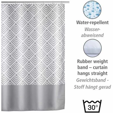 WENKO Rideau De Douche Antimoisissure Echo, Rideau De Douche Original, Lavable En Machine Et Waterproof, 12 Anneaux Rideau De Douche En Plastique Blanc Inclus, Polyester, 180x200 Cm, Gris - Blanc 5 WENKO Rideau De Douche Antimoisissure Echo, Rideau De Douche Original, Lavable En Machine Et Waterproof, 12 Anneaux Rideau De Douche En Plastique Blanc Inclus, Polyester, 180x200 Cm, Gris - Blanc – Image 3