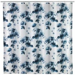 WENKO Rideau De Douche Antimoisissure Rose Bleu, Rideau De Douche Original, Lavable En Machine Et Waterproof, 12 Anneaux Rideau De Douche En Plastique Blanc Inclus, Polyester, 180x200 Cm, Bleu - Blanc