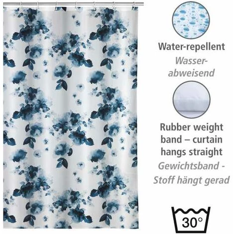 WENKO Rideau De Douche Antimoisissure Rose Bleu, Rideau De Douche Original, Lavable En Machine Et Waterproof, 12 Anneaux Rideau De Douche En Plastique Blanc Inclus, Polyester, 180x200 Cm, Bleu - Blanc 5 WENKO Rideau De Douche Antimoisissure Rose Bleu, Rideau De Douche Original, Lavable En Machine Et Waterproof, 12 Anneaux Rideau De Douche En Plastique Blanc Inclus, Polyester, 180x200 Cm, Bleu - Blanc – Image 3