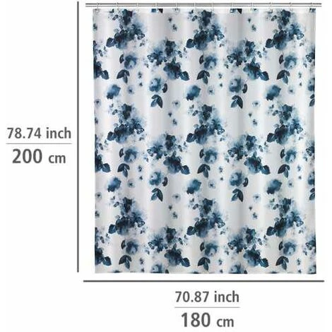 WENKO Rideau De Douche Antimoisissure Rose Bleu, Rideau De Douche Original, Lavable En Machine Et Waterproof, 12 Anneaux Rideau De Douche En Plastique Blanc Inclus, Polyester, 180x200 Cm, Bleu - Blanc 7 WENKO Rideau De Douche Antimoisissure Rose Bleu, Rideau De Douche Original, Lavable En Machine Et Waterproof, 12 Anneaux Rideau De Douche En Plastique Blanc Inclus, Polyester, 180x200 Cm, Bleu - Blanc – Image 5