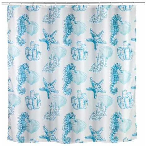 WENKO Rideau De Douche Antimoisissure Lagoa, Rideau De Douche Original, Lavable En Machine Et Waterproof, 12 Anneaux Rideau De Douche En Plastique Blanc Inclus, Polyester, 180x200 Cm, Bleu - Blanc 3 WENKO Rideau De Douche Antimoisissure Lagoa, Rideau De Douche Original, Lavable En Machine Et Waterproof, 12 Anneaux Rideau De Douche En Plastique Blanc Inclus, Polyester, 180x200 Cm, Bleu - Blanc