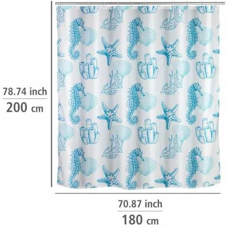 WENKO Rideau De Douche Antimoisissure Lagoa, Rideau De Douche Original, Lavable En Machine Et Waterproof, 12 Anneaux Rideau De Douche En Plastique Blanc Inclus, Polyester, 180x200 Cm, Bleu - Blanc 7 WENKO Rideau De Douche Antimoisissure Lagoa, Rideau De Douche Original, Lavable En Machine Et Waterproof, 12 Anneaux Rideau De Douche En Plastique Blanc Inclus, Polyester, 180x200 Cm, Bleu - Blanc – Image 5