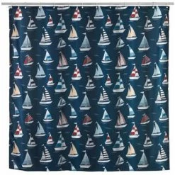 WENKO Rideau De Douche Original Regatta, Rideau De Douche 180x200 Cm, Lavable En Machine Et Waterproof, 12 Anneaux Rideau De Douche En Plastique Blanc Inclus, Polyester, 180x200 Cm, Multicolore