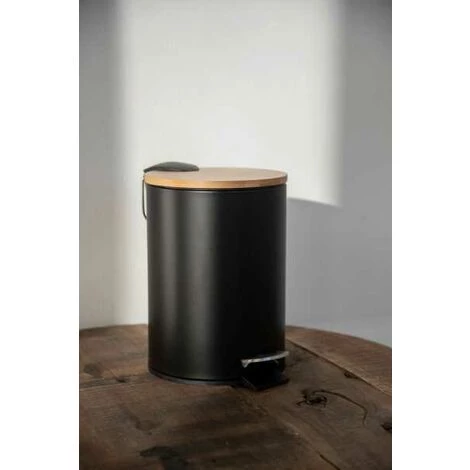 WENKO Poubelle à Pédale Tortona Avec Frein De Chute Easy-Close, Mini Poubelle Salle De Bain 3L, Acier - Bambou,17x23,5x21 Cm, Noir - Marron 5 WENKO Poubelle à Pédale Tortona Avec Frein De Chute Easy-Close, Mini Poubelle Salle De Bain 3L, Acier - Bambou,17x23,5x21 Cm, Noir - Marron – Image 3