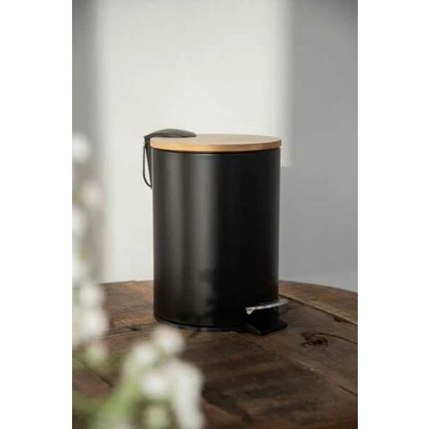 WENKO Poubelle à Pédale Tortona Avec Frein De Chute Easy-Close, Mini Poubelle Salle De Bain 3L, Acier - Bambou,17x23,5x21 Cm, Noir - Marron 6 WENKO Poubelle à Pédale Tortona Avec Frein De Chute Easy-Close, Mini Poubelle Salle De Bain 3L, Acier - Bambou,17x23,5x21 Cm, Noir - Marron – Image 4