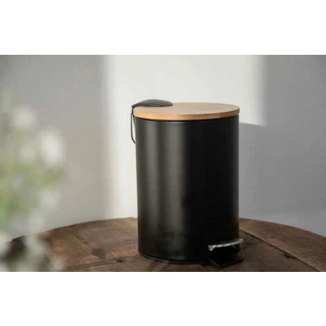 WENKO Poubelle à Pédale Tortona Avec Frein De Chute Easy-Close, Mini Poubelle Salle De Bain 3L, Acier - Bambou,17x23,5x21 Cm, Noir - Marron 7 WENKO Poubelle à Pédale Tortona Avec Frein De Chute Easy-Close, Mini Poubelle Salle De Bain 3L, Acier - Bambou,17x23,5x21 Cm, Noir - Marron – Image 5