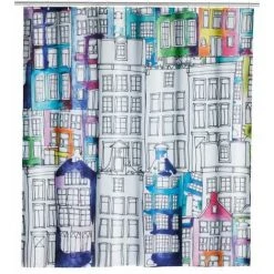 WENKO Rideau De Douche Original Sunny City, Rideau De Douche 180x200 Cm, Lavable En Machine Et Waterproof, 12 Anneaux Rideau De Douche En Plastique Blanc Inclus, Polyester, 180x200 Cm, Multicolore